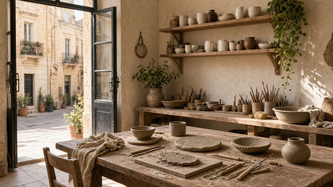 Clay modeling / handbuilding workshops workspace at Corallash House